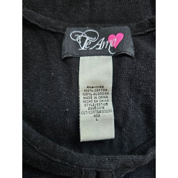 Te Amo Womens Sweater Dress Black Short Puffy Sleeves Cutout Back Cotton Size L - Picture 3 of 6